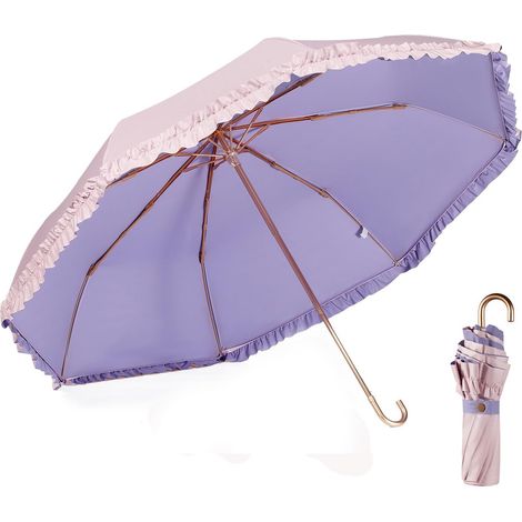 Parapluie pliable bords floraux, poignée crochet, résistant soleil, pluie et vent. (1/5)