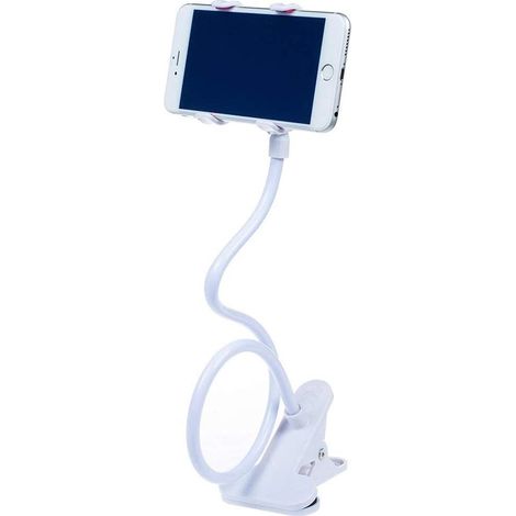 Supporto Porta Smartphone Universale con Pinza Flessibile e Girevole 360 Gradi Bianco (1/4)