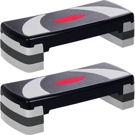 Lot de 2 step fitness aerobic - HOMCOM - hauteur réglable surface antidérapante - plastique - 78x29x20 cm - noir (1/5)