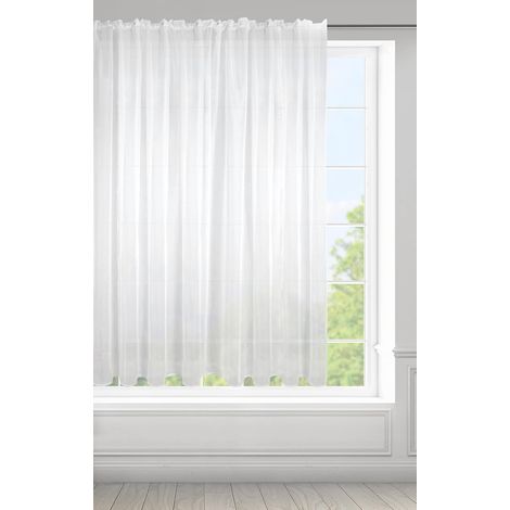 1 Rideau En Voile, Largeur 350 Cm, Hauteur 150 Cm, Tissu Polyester Blanc Pour Salon Et Chambre