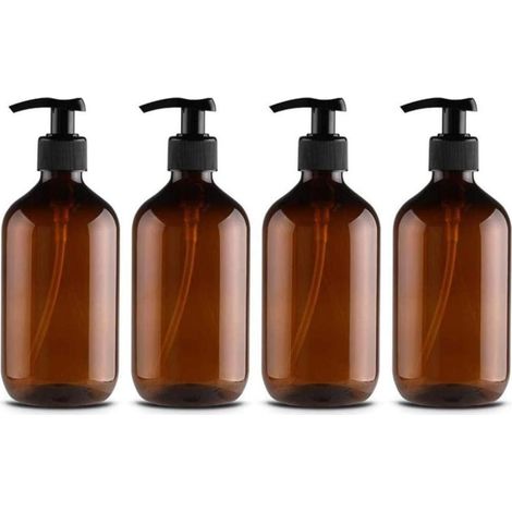 Flacon Douche Vide 300ml - Bouteille Rechargeable Pet Avec Pompe Pp - Pour Lotion Et Shampoing - Lot De 4 Marron