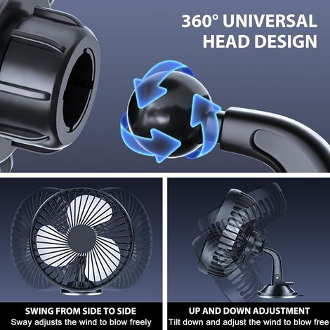 Ventilateur de voiture pour tableau de bord : ventilateur USB 12 V 24 V 3 vitesses, ventilateur de voiture universel avec ventouse, peu de bruit, ventilateur d'été pour voiture, camionnette (1/2)