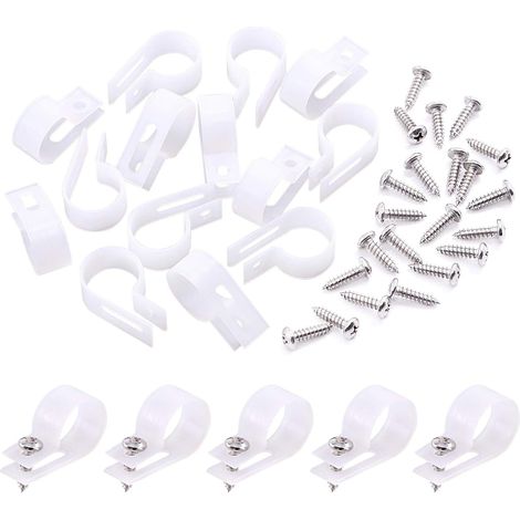 Lot de 120 clips de serrage en plastique nylon blanc de 1,9 cm pour câbles de type R, clips de fixation pour cordon de montage avec 120 vis pour la gestion des fils (1,9 cm, blanc) (1/5)