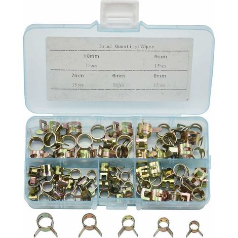 75 abrazaderas de manguera con clip de resorte para mangueras de combustible, abrazaderas de manguera, abrazaderas de manguera con clip de resorte, 6 mm, 7 mm, 8 mm, 9 mm, 10 mm (1/5)