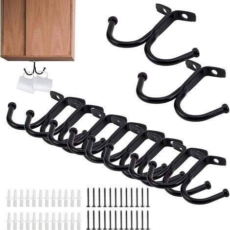 Porte Tasses Suspendu Noir Lot de 12 Crochets Double, Support pour Tasses et Vaisselle Idéal Cuisine, Salle de Bain