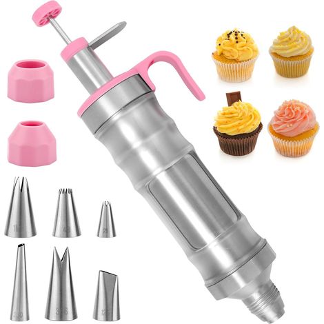 Ensemble de douilles à pâtisserie pour la décoration de desserts, comprenant 1 pistolet à pâtisserie, 6 douilles et 2 adaptateurs. Kit de décoration de gâteaux en acier inoxydable avec douilles réutil (1/5)