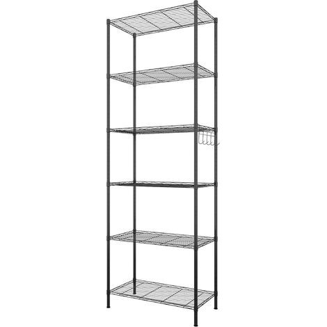 - Aufbewahrungsregal - Metallregal - 6 Ebenen mit seitlichen Haken - Für Küche, Garage, Wohnzimmer - Schwarz - 54 x 29 x 160 cm (1/5)