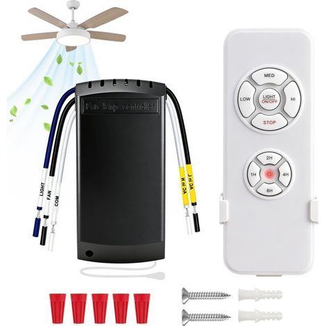 1-teiliges universelles Deckenventilator-Fernbedienungsset mit Stummschaltfunktion, drahtloser Fernbedienung mit 3 Geschwindigkeitsstufen, Lichtsteuerung und 4 Timer-Einstellungen (1/5)