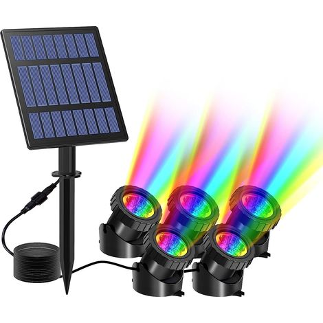 Lampe de Bassin Solaire, 5 packs Projecteurs LED Submersibles, Lumières Sous-Marine, Éclairage Extérieur, Spots Solaire avec 2 Modes, RGB Changement Couleur, IP68 étanche, Lumière d'éclairage Amphibie (1/5)