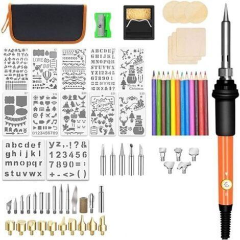 Kit de Combustion Du Bois 60W Outil de Stylo à Bois Professionnel BrûLeur à Bois pour Gaufrage Sculpture Pyrogravure Soudure Prise UE (1/4)