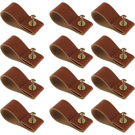 Lot de 12 poignées de meubles en cuir marron, poignées de placard, poignées de porte pour armoire, anti-collision, poignées de porte de cuisine, poignées de chambre (1/4)