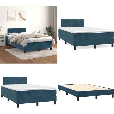 Cama box spring con colchón terciopelo azul oscuro 120x200 cm - Colchón de muelles - Cama de muelles