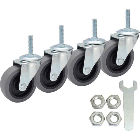 Roulettes, roulettes en TPR à tige filetée de 3 pouces 3/8"-16 x 1-1/2", roue en caoutchouc thermoplastique robuste capacité de charge de 450 lb, lot de 4 (1/4)