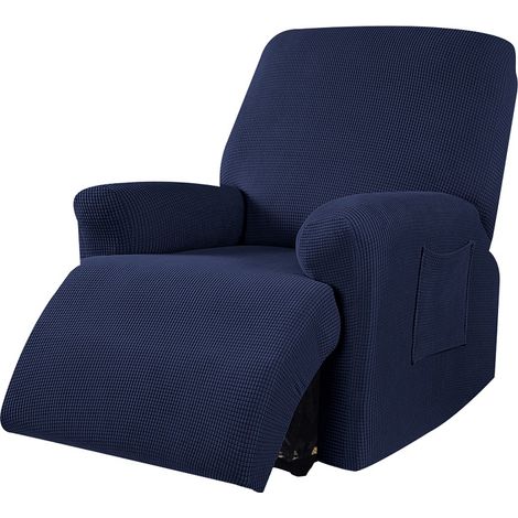 Copripoltrona jacquard elasticizzato per poltrona reclinabile relax con tasche Blu (1/5)