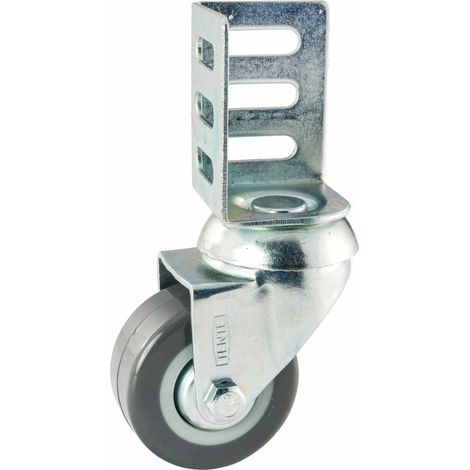 Roulette pivotante d'angle 50 mm – Platine perforée pour montage sécurisé – Chape en acier embouti – Pivot sur double chemin de billes – Tente