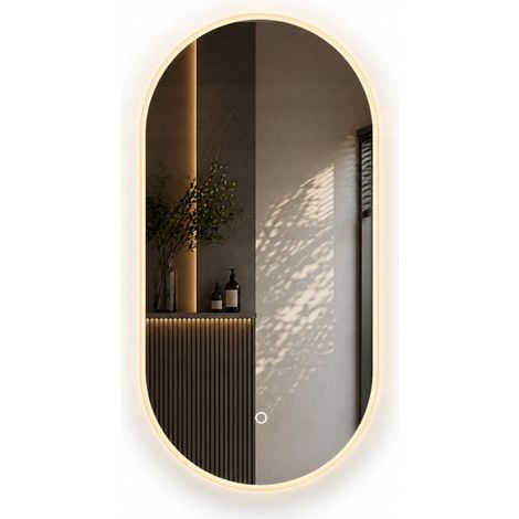 Miroir de salle de bain ovale Fiume 50 x 100 cm avec éclairage LED et tapis chauffant (1/5)