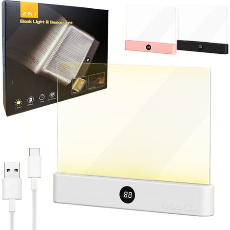 Lampe Livre à LED, Lampe de Lecture à LED, Rechargeable Lampe de livre plate, pour la Lecture au lit, Voiture, Portable, Blanc (1/5)