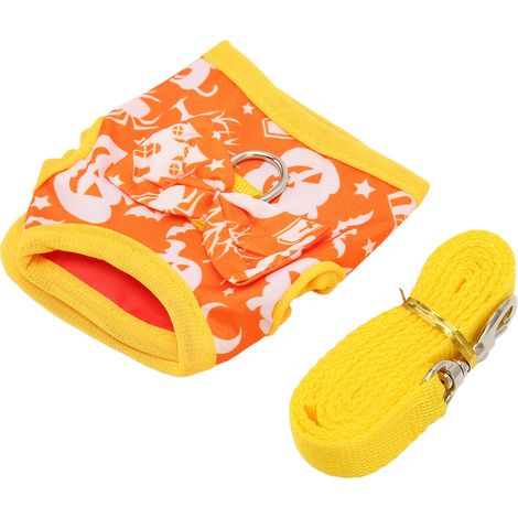 Harnais et laisse pour lapin, gilet d'Halloween en polyester à motif citrouille avec fermeture auto-agrippante pour petits animaux, taille L. (1/5)