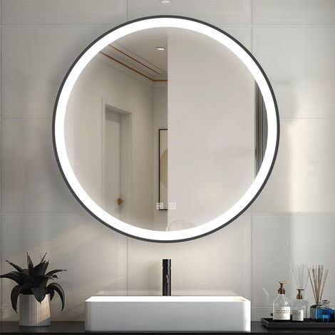 LED Spiegel mit Beleuchtung Rund Badezimmerspiegel mit Beschlagfrei Wandspiegel mit Touch- und Wandschalter 3 Lichtfarbe dimmbar Speicherfunktion 60x60cm (1/5)