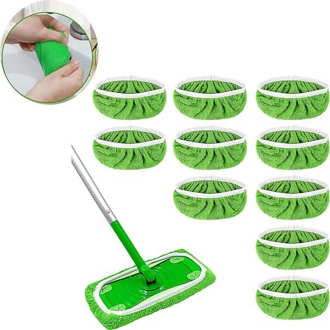 Lot de 10 recharges en microfibre pour balai Swiffer utilisables à sec ou humides lavables et réutilisables pour tous types de sols et un nettoyage efficace (1/5)