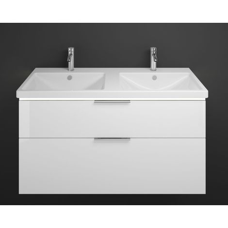 burgbad Eqio double lavabo en céramique, meuble sous-lavabo avec (1/2)