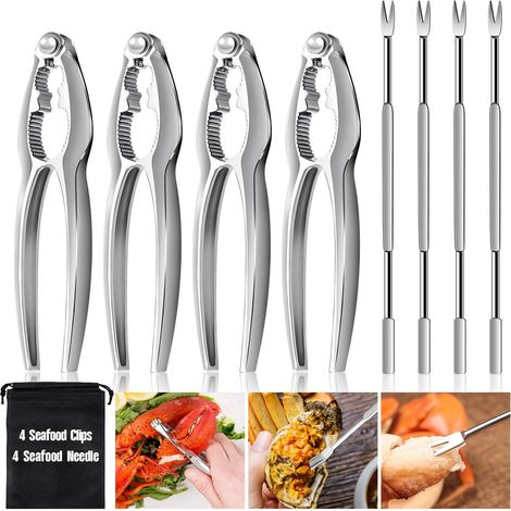 Set di 8 pinze multifunzionali per crostacei, chele per aragosta e granchio, forchetta e pinza per frutti di mare in acciaio inox, per ristoranti di pesce (1/5)