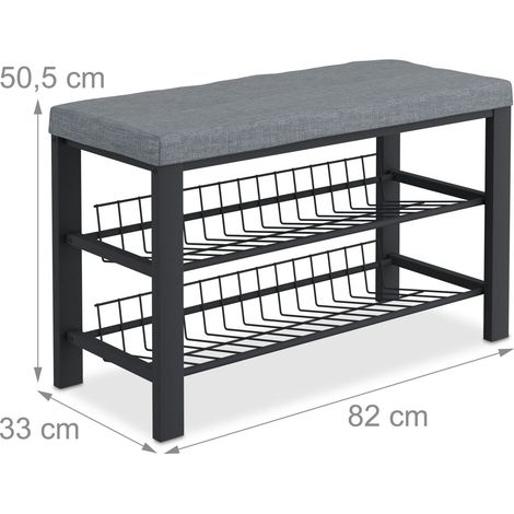 Panca portascarpe di design contemporaneo con contenitore 50,5 x 82 x 33 cm seduta imbottita in metallo grigio 130015971