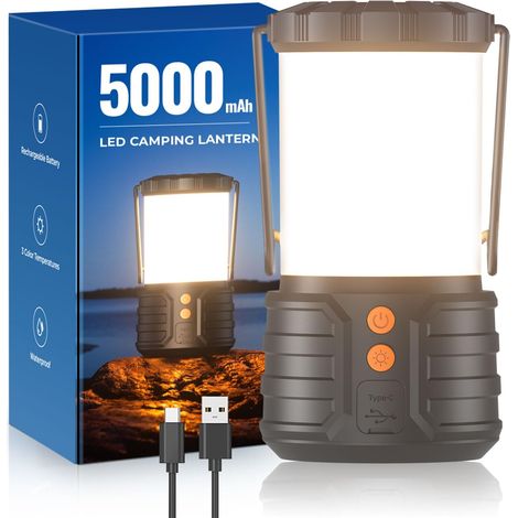 Lanterne Camping, Lanternes LED Rechargeables 5000mAh Lumière d'Urgence pour Pannes de Courant, 3 Couleurs, Portable Étanche IPX4 pour Tente de Camping Maison Exterieur ou Randonnée Ouragan (1/5)