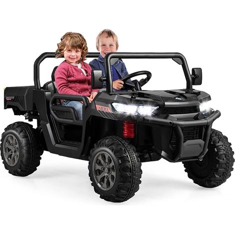 COSTWAY 12V Auto Elettrico per Bambini, Trattore Elettrico con Scatola di Scarico, Macchina Elettrica con Pala Telecomando e Musica, Modalità a Dondolo, Regalo per Bambini 3-8 Anni, 3-8 km/h (Nero) (1/5)