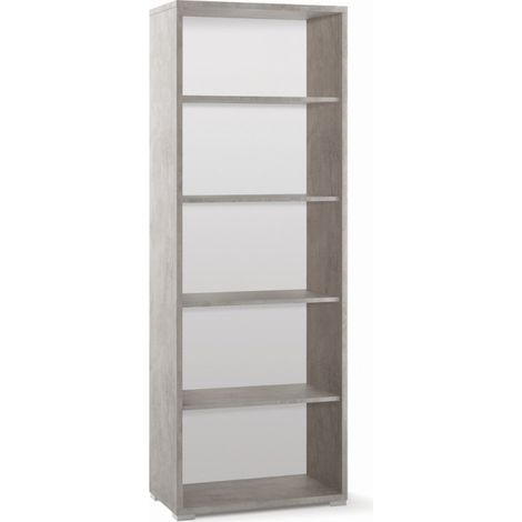 Librería alta moderna en madera Beton Cemento con cuatro estantes 71x41x h199 cm