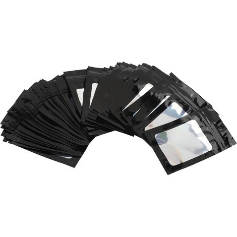 100 pièces Sachets Anti-odeur Réutilisables avec Fenêtre Transparente pour Gloss à Lèvres Noir, Emballage Holographique Étanche (1/5)