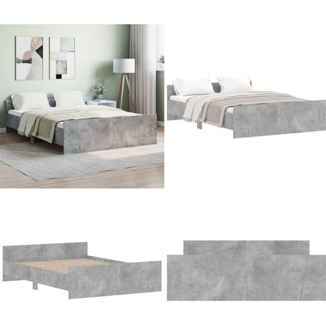 Bettgestell mit Kopf- und Fußteil Betongrau 135x190 cm - Beton Grau - Holzrahmen - Massivholzbette - Lattenrost - Einzelbett - Home & Living (1/5)