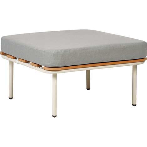 Otomana de jardín 74 x 74 cm estructura de metal madera sintética listones cojín gris Senise
