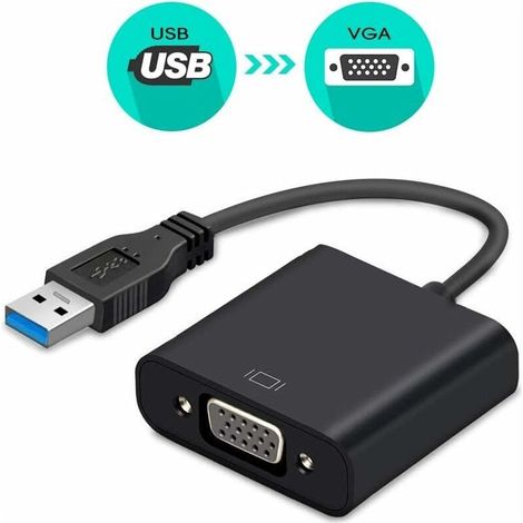 USB 3.0 auf VGA-Adapter, USB-zu-VGA-Videoadapter-Konverter, Multi-Monitor-Display, externer Display-Kabeladapter für PC/Laptop Windows 10/8.1/8/7/XP [Verbesserte Version] (Schwarz) (1/5)