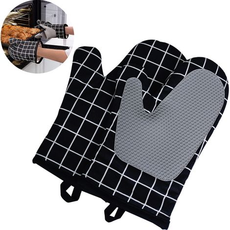 Gants De Cuisiniere - 18 X 28 Cm - Silicone Et Coton Quilte - Resistant Chaleur - Pour Four Micro Onde Grill - 1 Paire (1/5)