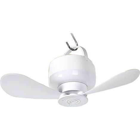 Ventilateur Suspendu Rechargeable 8000mAh avec Télécommande, Petit Ventilateur USB Silencieux avec Veilleuse Intégrée et Câble 3m, Idéal pour Dortoir, Lit Étudiant et Usage Domestique, Modèle Blanc