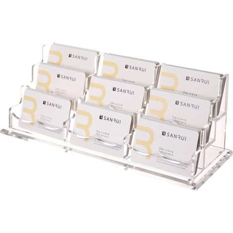 Porte-cartes acrylique 9 emplacements, 3 niveaux, transparent pour bureau. (1/5)