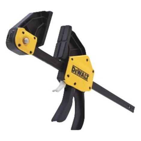 Prensa de Sujeción Automática XL DeWalt DWHT0-83186 de 600 mm, capacidad de sujeción de 272 kg, apertura de garganta de 95 mm, construcción robusta con mango ergonómico.