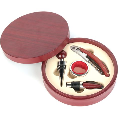 Ouvre-bouteille - Set 4 Pièces En Alliage De Zinc Et Boîtier En Bois - Pour Bouteilles De Vin Et Champagne - Lot De 1 (1/5)