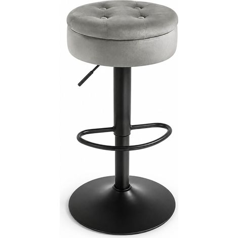 Tabouret de bar pivotant avec rangement, réglable en hauteur, velours gris clair, structure métal, assise confortable 360°, pour cuisine, salon  CHICFURN (1/5)