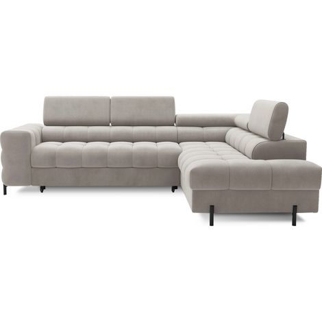 Canapé d'angle convertible en tissu appuis-tête réglables LUCCINO - Coffre et pieds métal noir angle droit-Marron clair-angle droit (1/5)