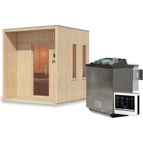 Sauna Exterieur 4.7m2 2-4 Places Bois Massif Poêle 9kW Karibu Arcadia (1/5)