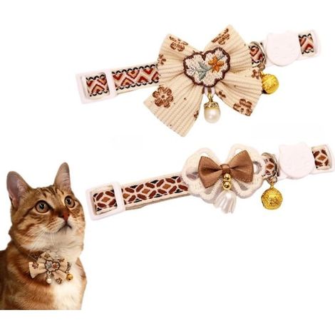 Lose Katzenhalsbänder, 2er Pack mit Schleife und Glöckchen, verstellbare Kittenhalsbänder, leichte Sicherheitshalsbänder für Haustiere, Sturzschu (1/5)