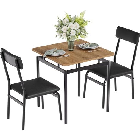 Ensemble Table à Manger 3 Pièces pour 2 Personnes - Table de Cuisine et 2 Chaises en Cuir PU - Style Industriel - Noir (1/5)