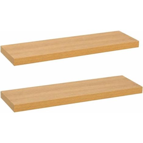 Étagère murale flottante - JUANIO - Lot de 2 80×24×4 cm - Chêne naturel - Fixation invisible - 10 kg (1/4)