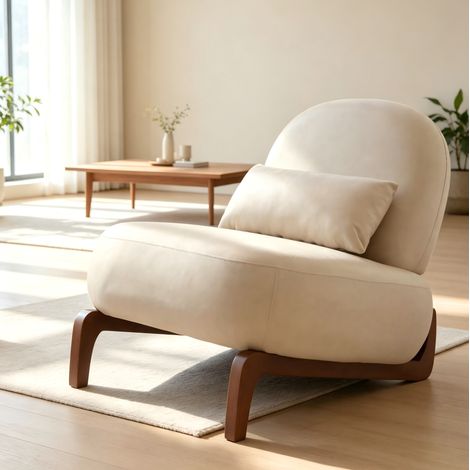 Sillón sin reposabrazos de terciopelo color camel, patas de madera, para salón y dormitorio (1/5)