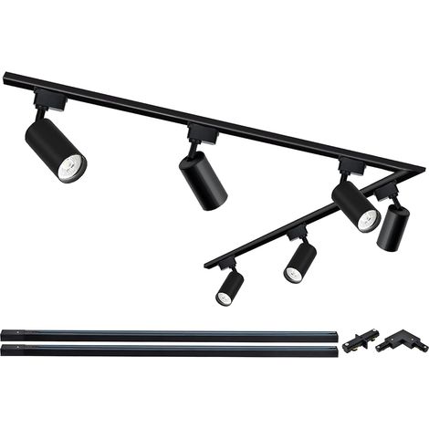 Kit complet d'éclairage de piste 6 lumières, système d'éclairage de piste LED 20 W 6000 K Cool White avec 2 x 1 m têtes de rail supplémentaires pour expositions / couloirs (Noir 6 têtes 6000K) (1/5)