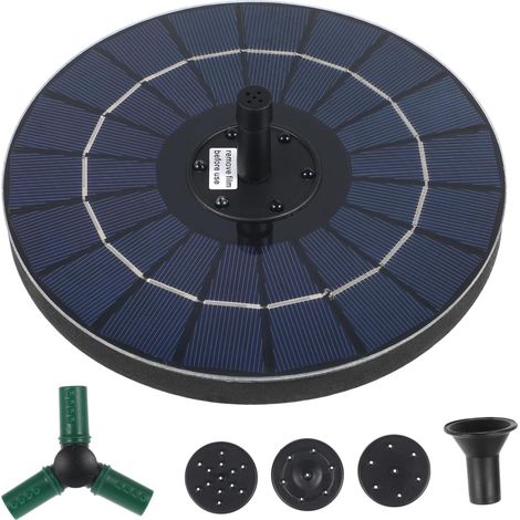 Pompe à fontaine solaire 4W avec panneau LED, arrêt automatique et plusieurs buses pour jardin, piscine et cour (18 cm). (1/5)