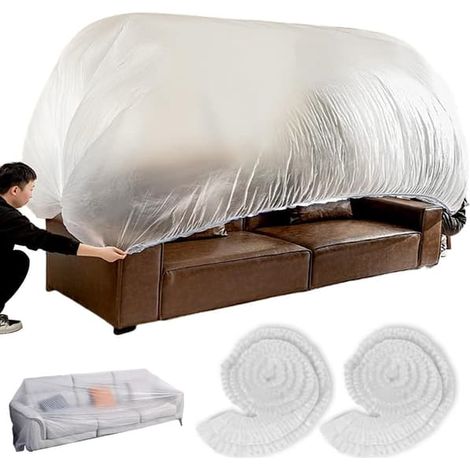 HOXILEELEO - Lot de 5/10/20 housses de protection jetables pour meubles avec élastique – Très grande taille pour canapé, fauteuil, lit, table à manger, banquette TV – Sac de déménagement transparent – (1/5)