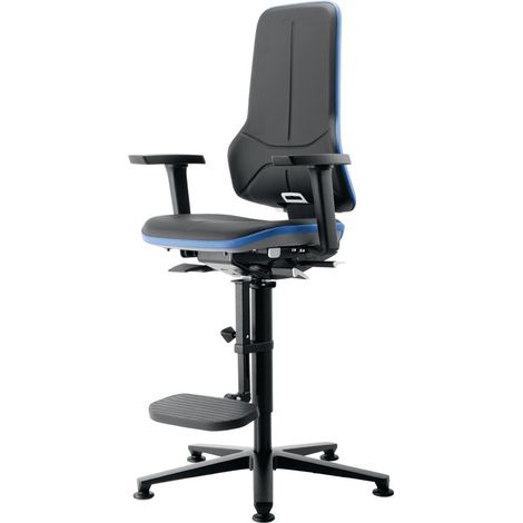Arbeitsdrehstuhl Neon Bodengleiter+Aufstiegshilfe o.Polsterelement blau (1/5)